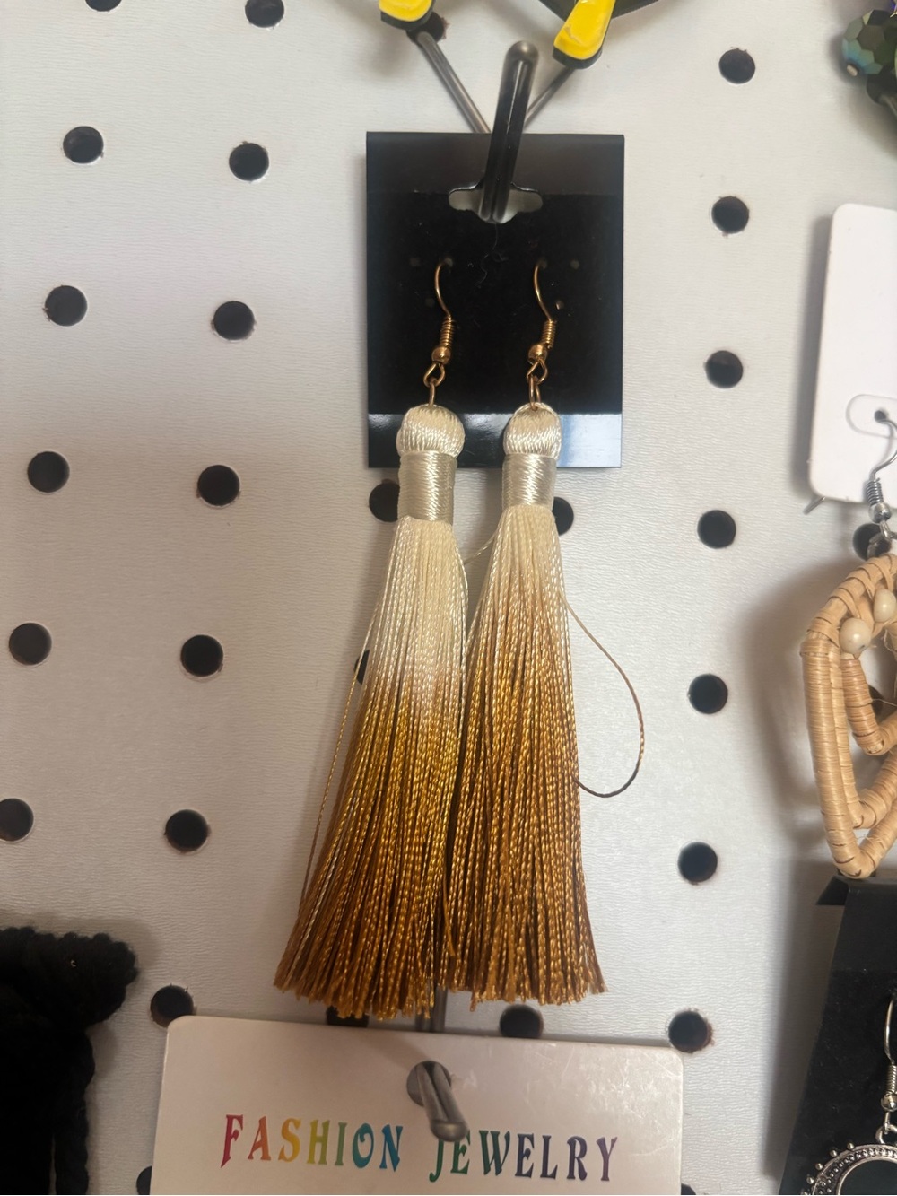 Fashion Jewelry Cream-to-Gold Ombre Tassel Hook Earrings